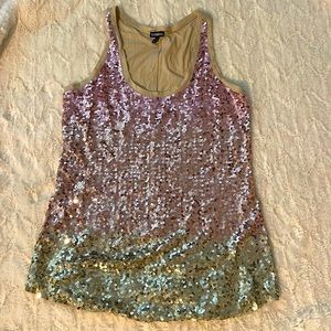 Express champagne/rose gold/gold ombré sequins nude tank top